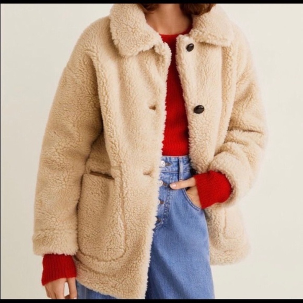 MNG by Mango Baloo Teddy Sherpa Shearling Coat Jacket